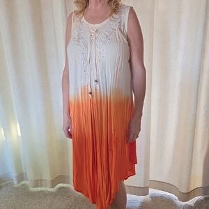 Asymmetrical Sleeveless Dress in Cream and Orange